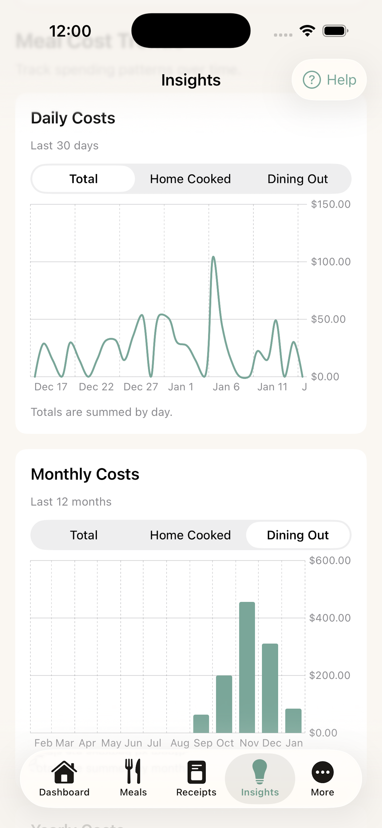 MealCost app screenshot